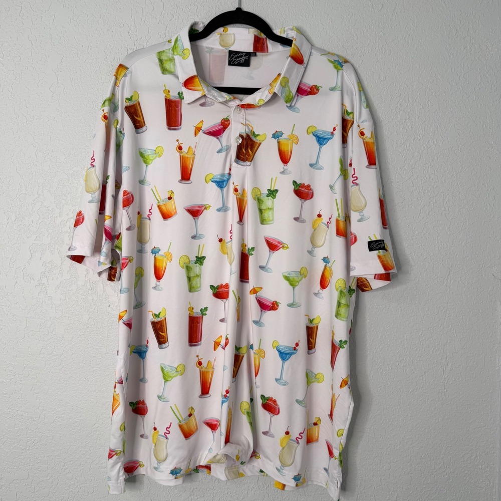 Sunday Swagger Mens 3XL Cocktail Print Performance Golf Polo Shirt White Multi